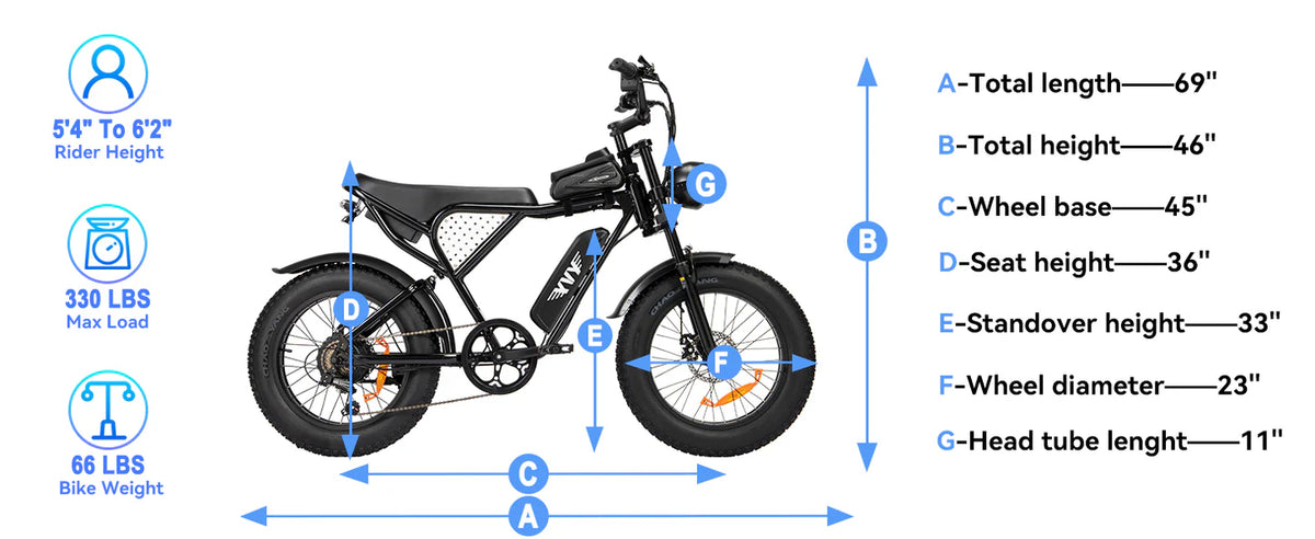 Vélo Électrique Yvy Q20 (C20) size and dimensions