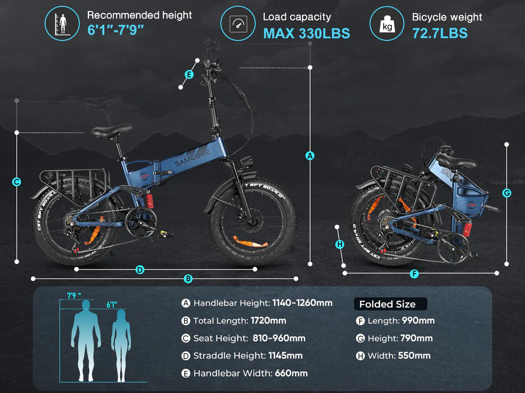 Samebike Rs-A02 Pro Bicicletta Elettrica size and dimensions