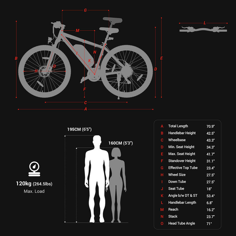 Eleglide Mopride 2 (M2) Vélo Électrique size and dimensions
