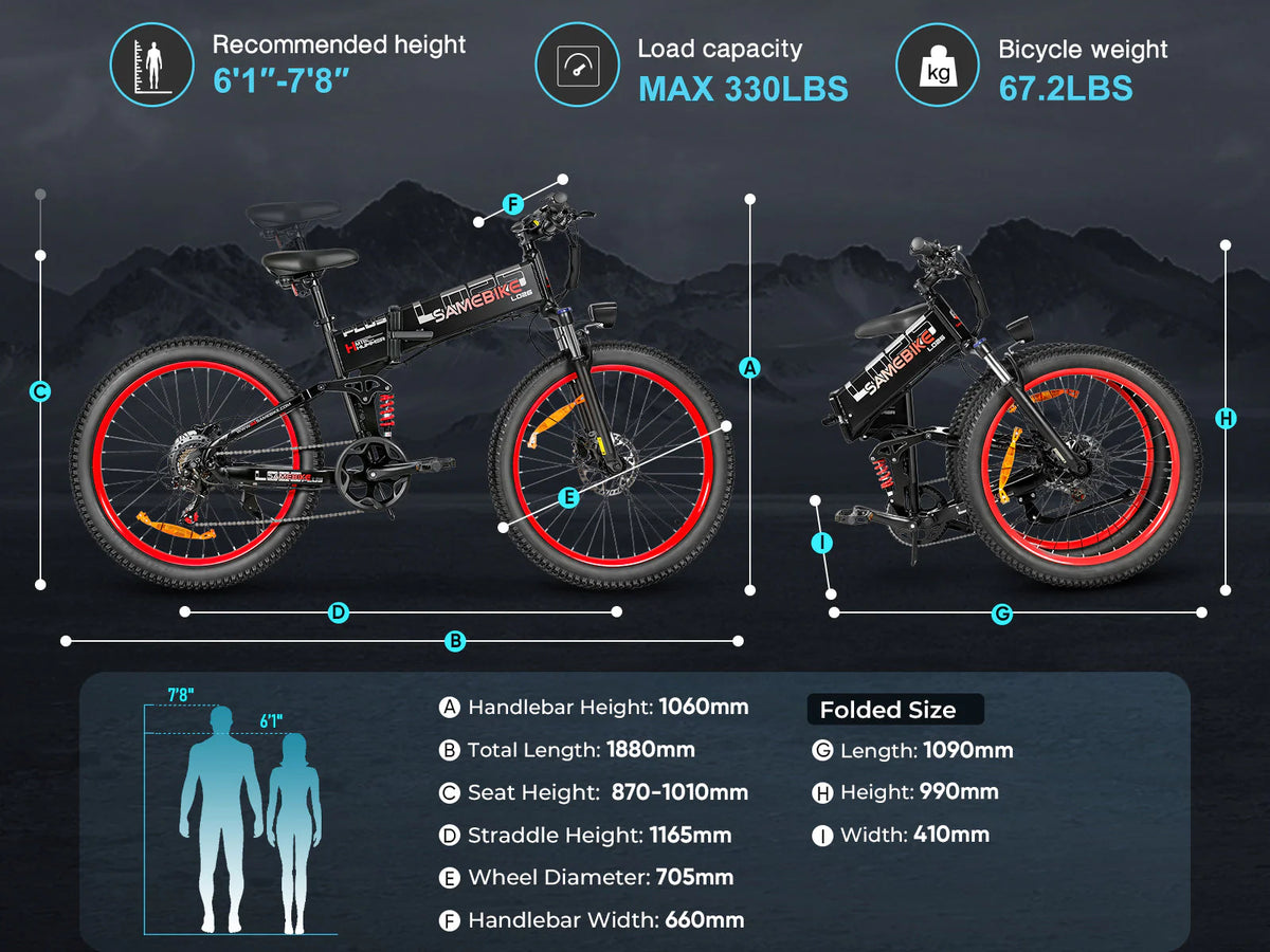 Samebike LO26 Plus Electric Bike size and dimensions