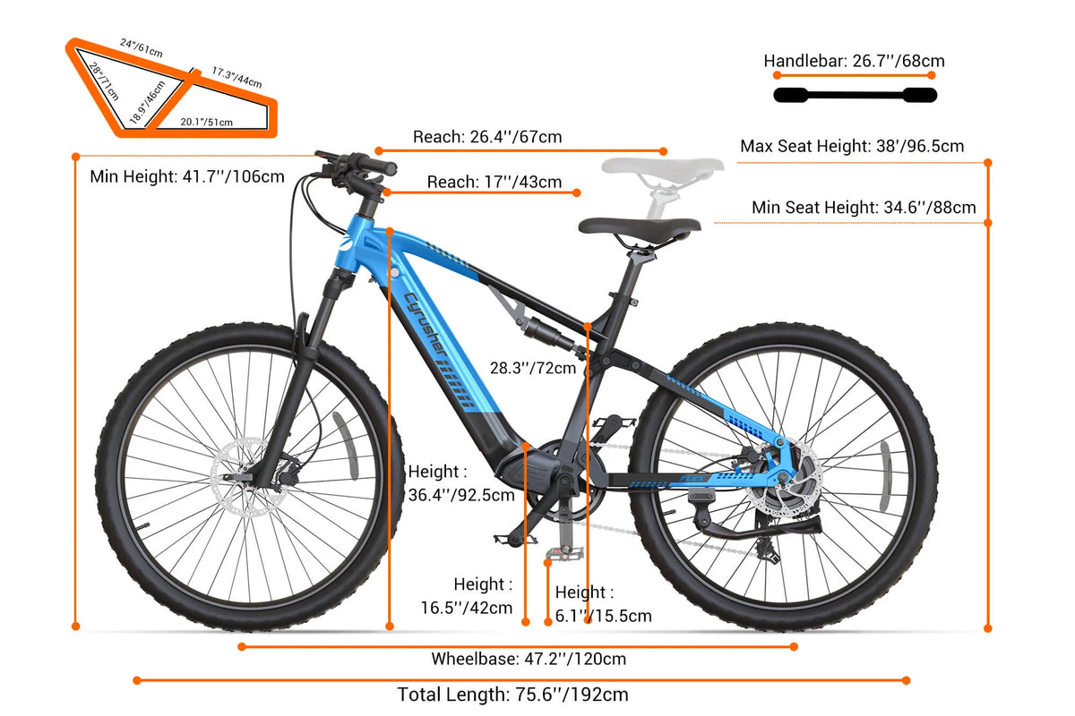 Cyrusher Flex Electric Bike size and dimensions