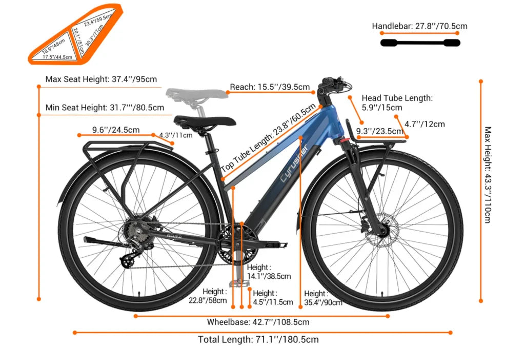 Cyrusher Asuka Electric Bike size and dimensions