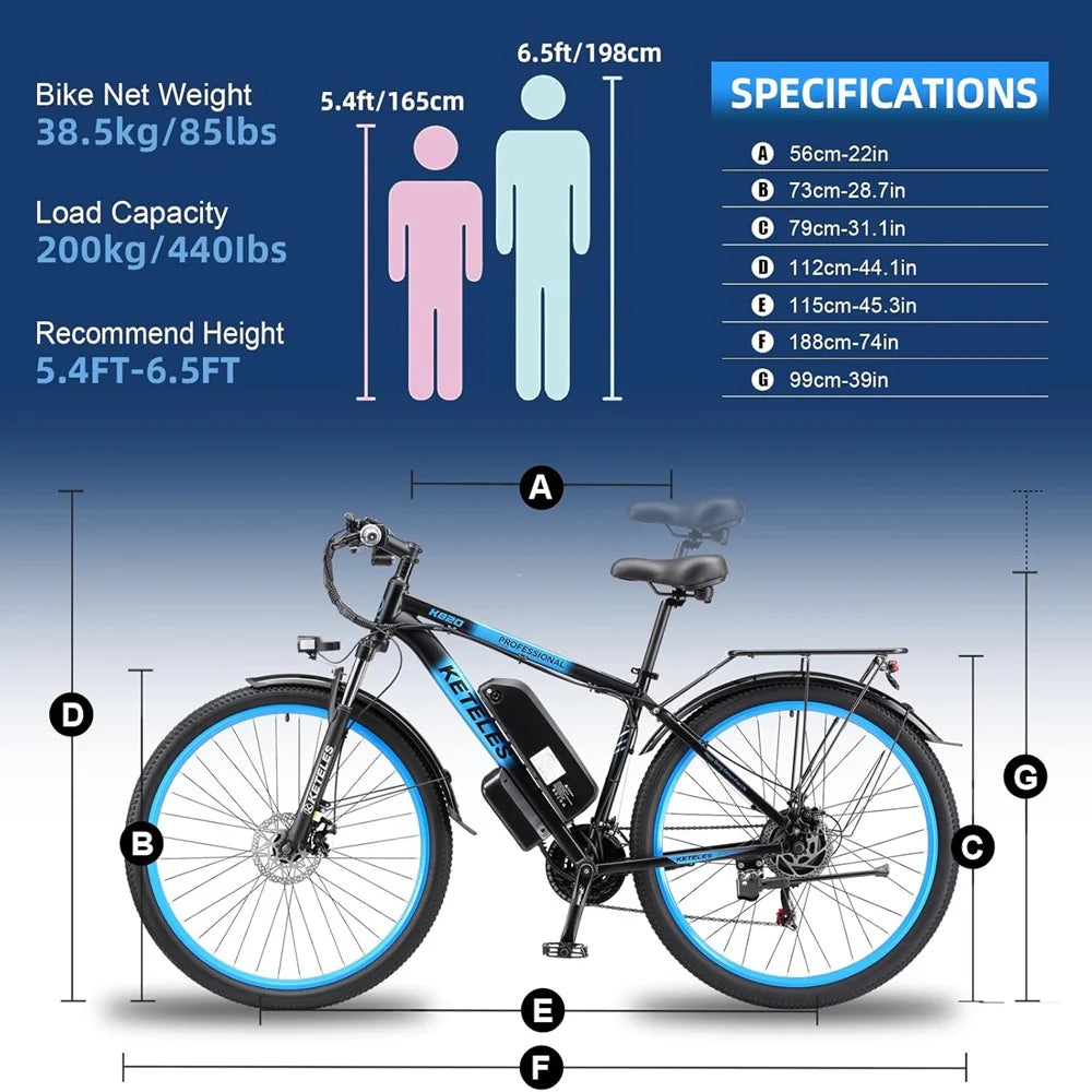 KETELES K820 Pro Electric Bike size and dimensions