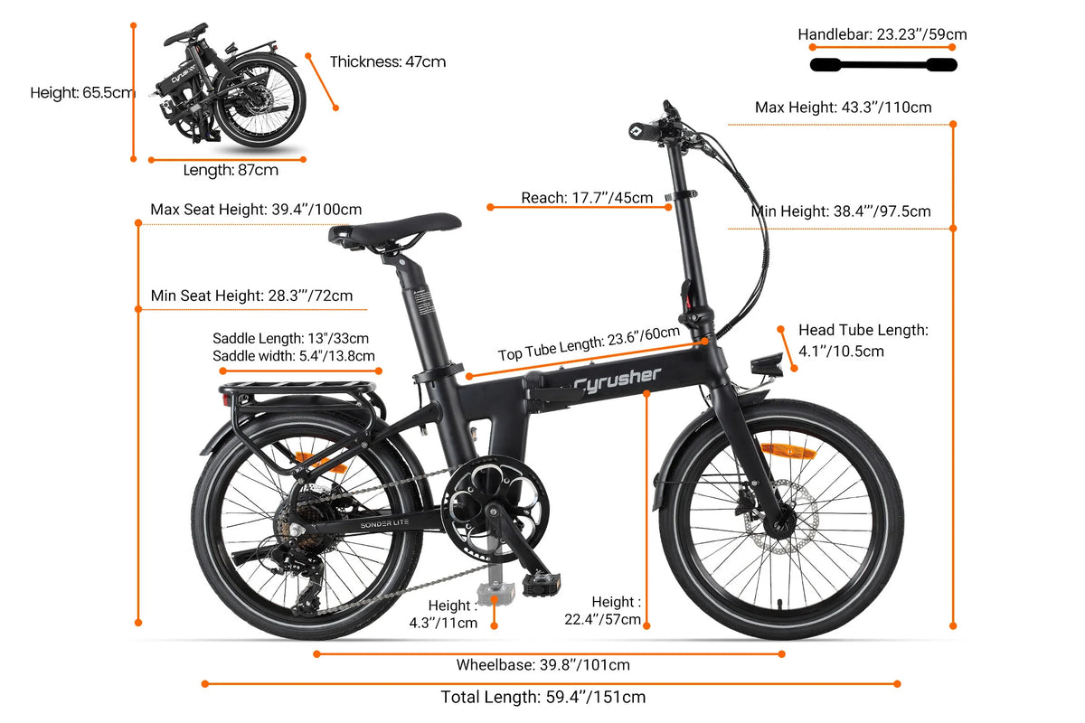Cyrusher Sonder Lite Folding Electric Bike size and dimensions