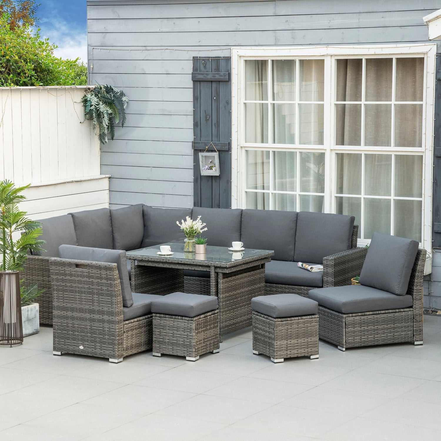 outdoor ratten furniture grey set with seats