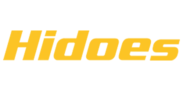 The image shows the word Hidoes written in bold, yellow, italicized letters on a light gray background.