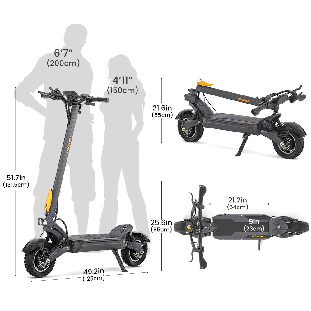 Ausom F1 Max elektrische scooter met dubbele motor 2800W 60V 20,8AH dimensions