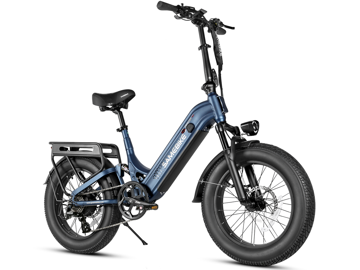 SAMEBIKE Voyager-XT Full-Suspension Fat Tyre Electric Bike – Steel Blue, alternative product angle