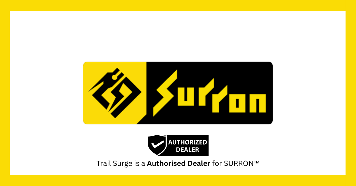 Yellow hexagon with a black abstract icon next to the word "Suron" in stylized yellow text on a black background