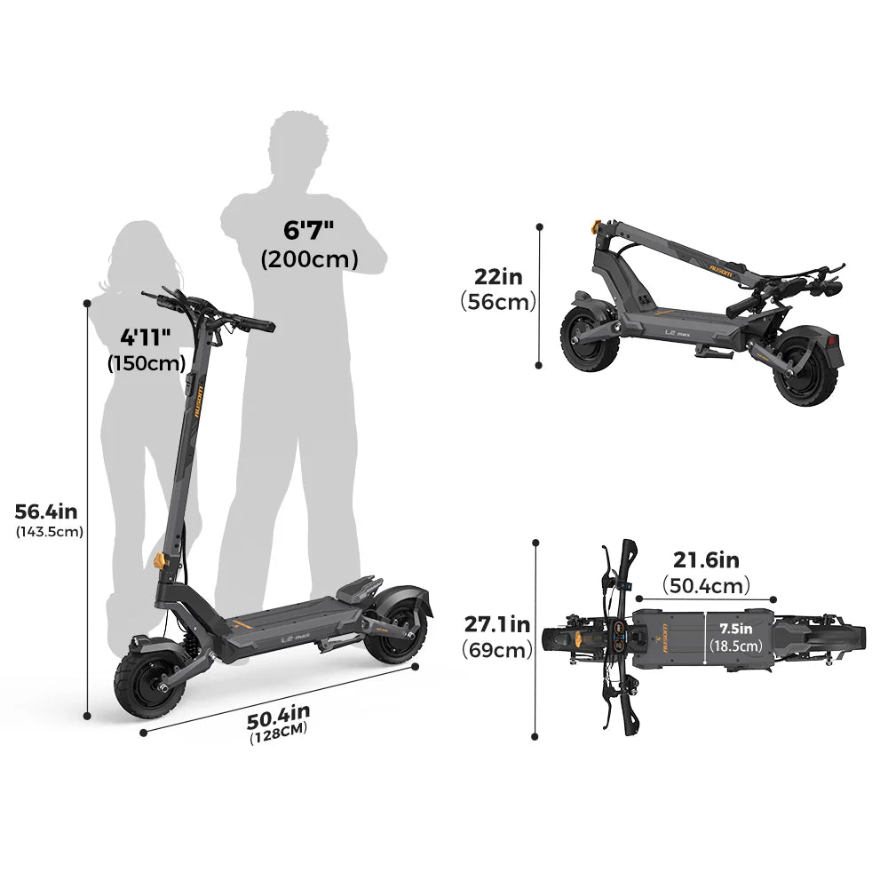 Ausom L2 Dual Motor Electric Scooter dimensions