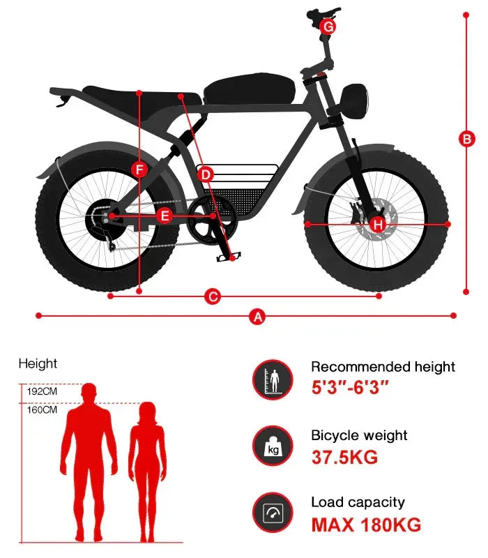 Samebike M20 Electric Bike size and dimensions