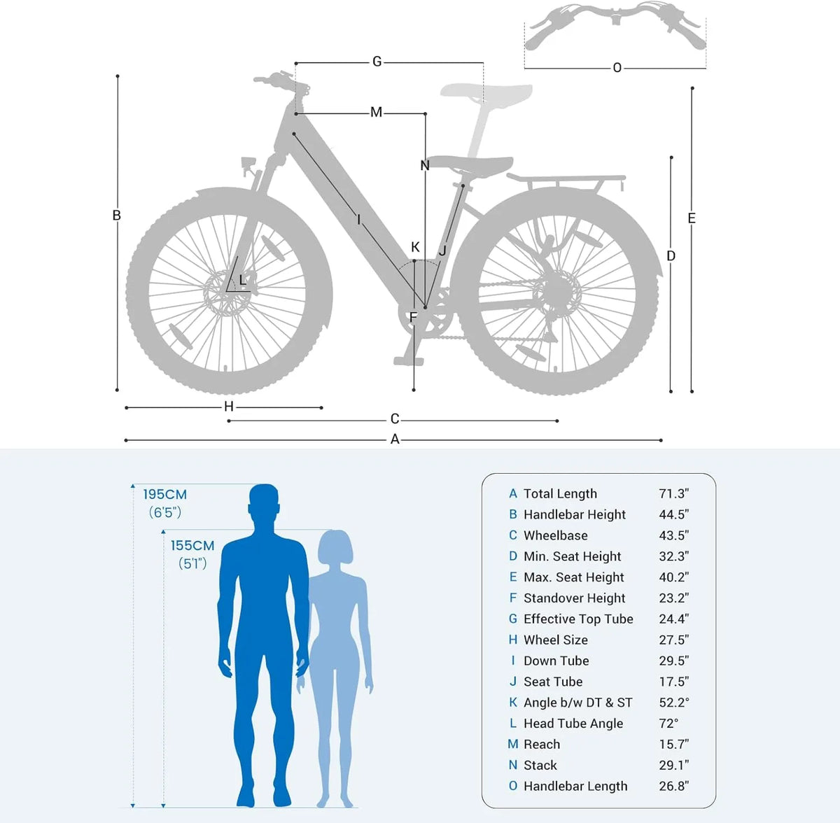 Touroll J1 Electric Bike size and dimensions