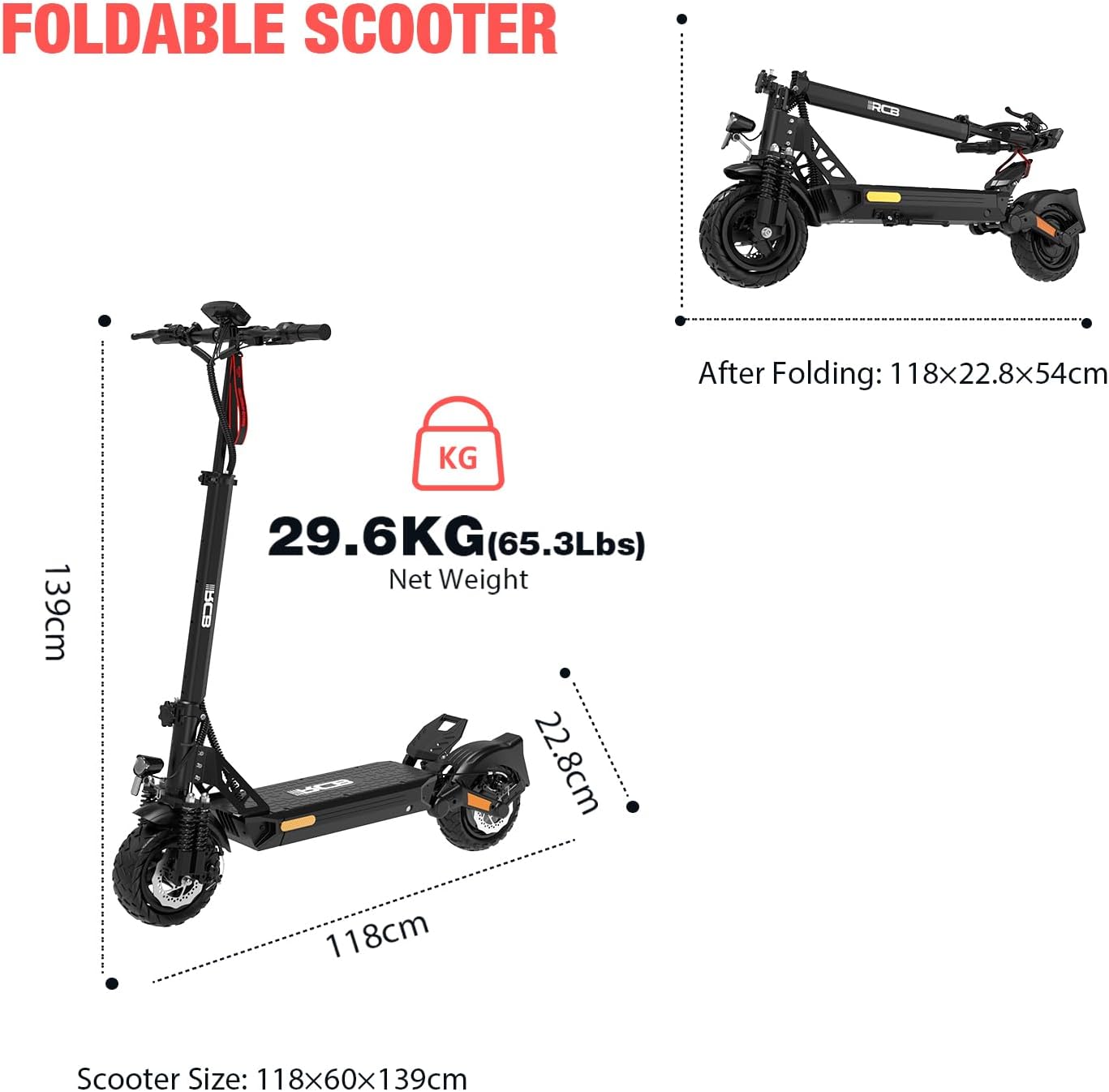 Trottinette électrique RCB D5 Pro 500 W 48 V 27 Ah dimensions