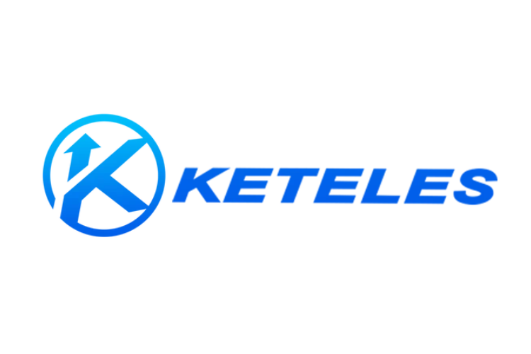 Blue gradient KETELES logo with stylized circular "K" icon on a transparent background