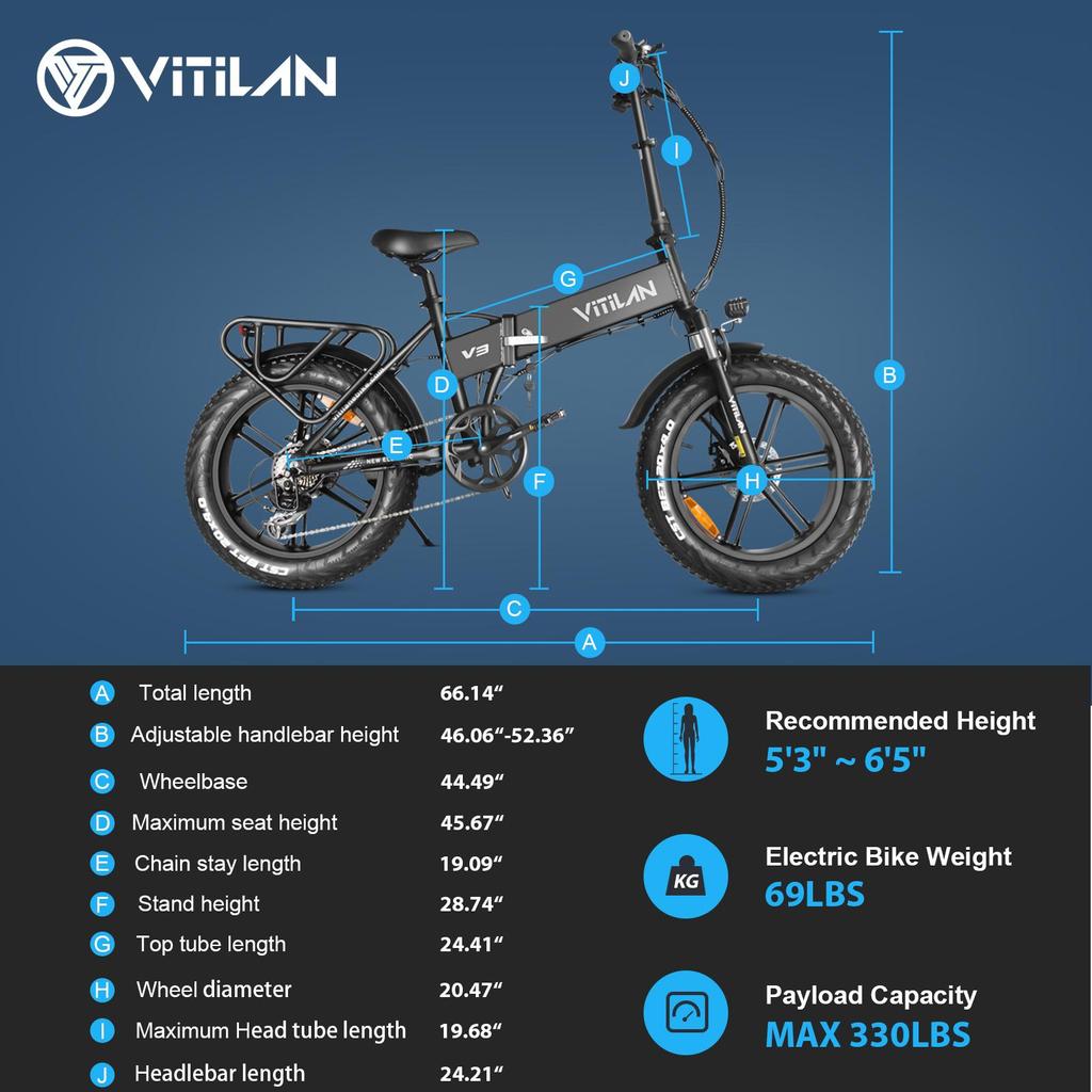 Vitilan V3 2.0 Folding Electric Bike dimensions