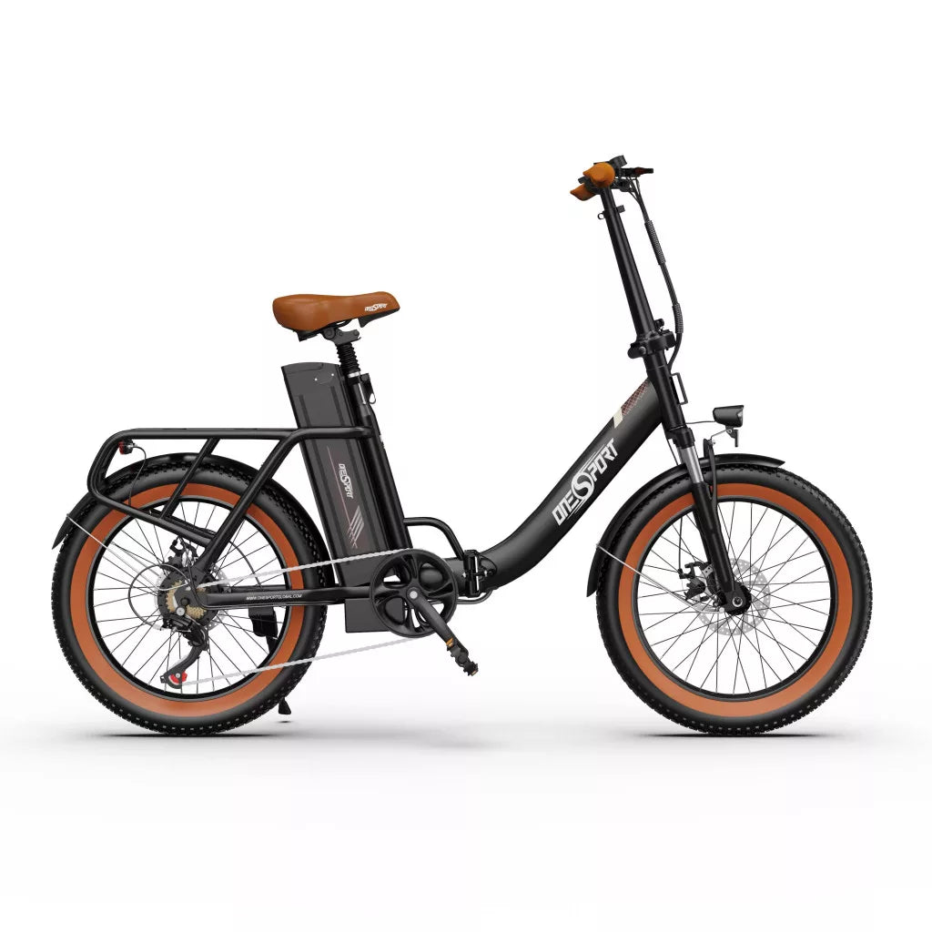 Onesport OT16-2 Folding Electric Bike – Black & brown product photograph