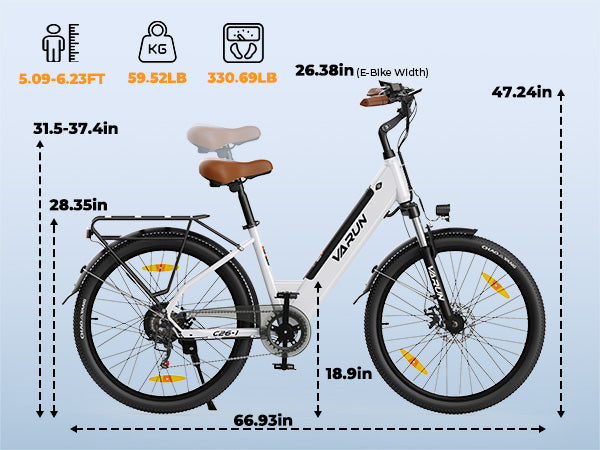 Varun C26-1 Elektrische Fiets 48V 10.4Ah Stadsforens E-Bike dimensions
