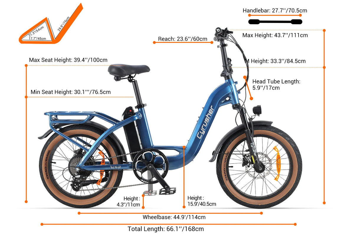 Cyrusher Nova Electric Bike size and dimensions