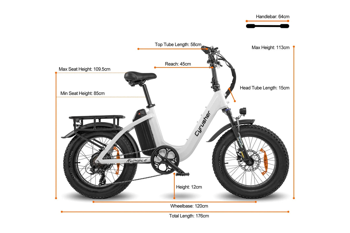 Bicicleta Eléctrica Cyrusher Rumble 2.0 size and dimensions