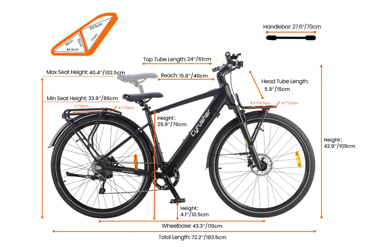 Cyrusher Voyage Electric Bike size and dimensions