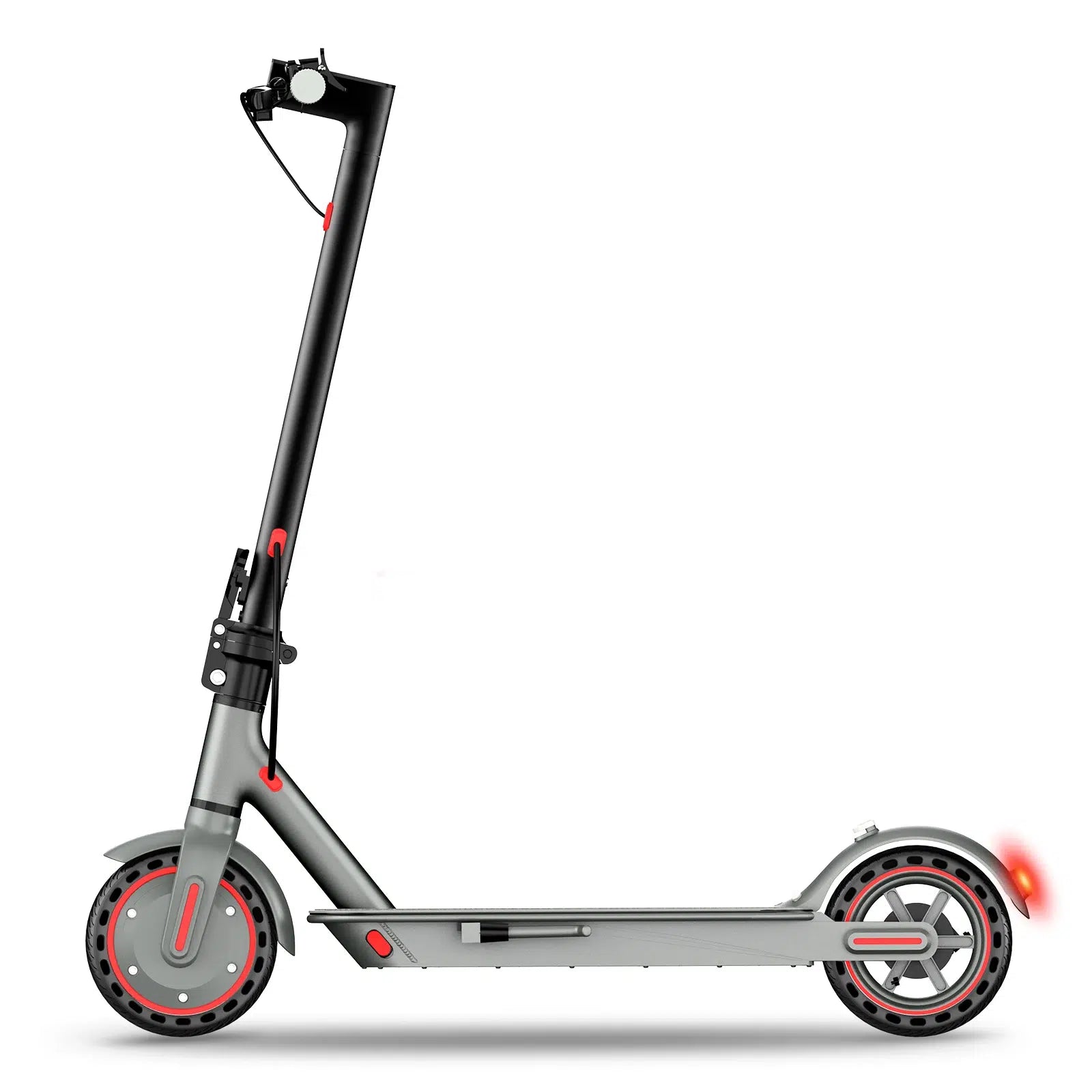 Gray and black iWheels D8 Pro electric scooter with red accents shown from the side on a white background