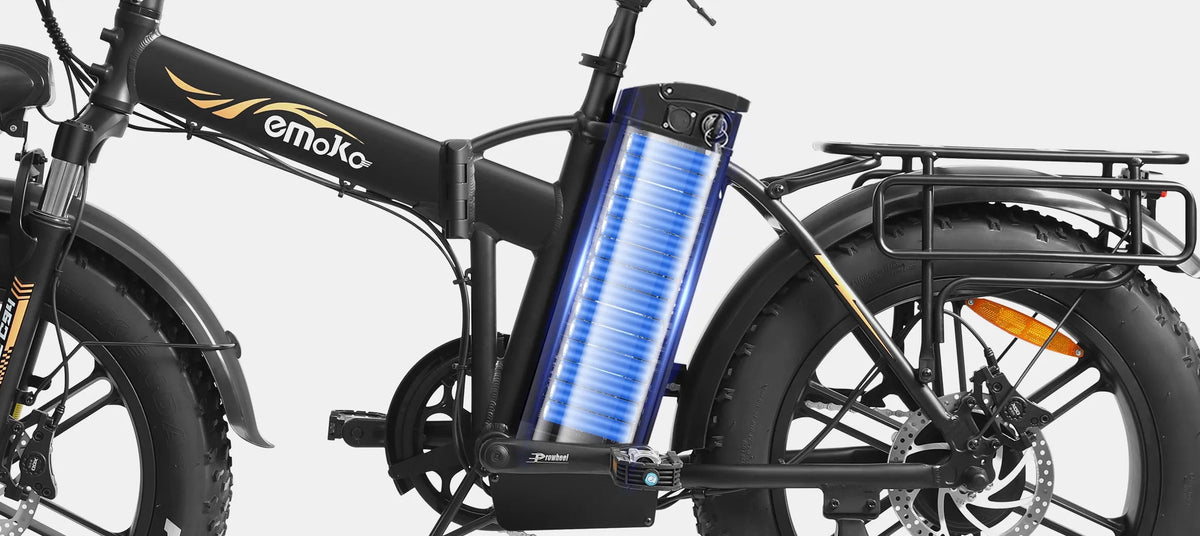 Emoko C94 electric bike 48V battery close-up