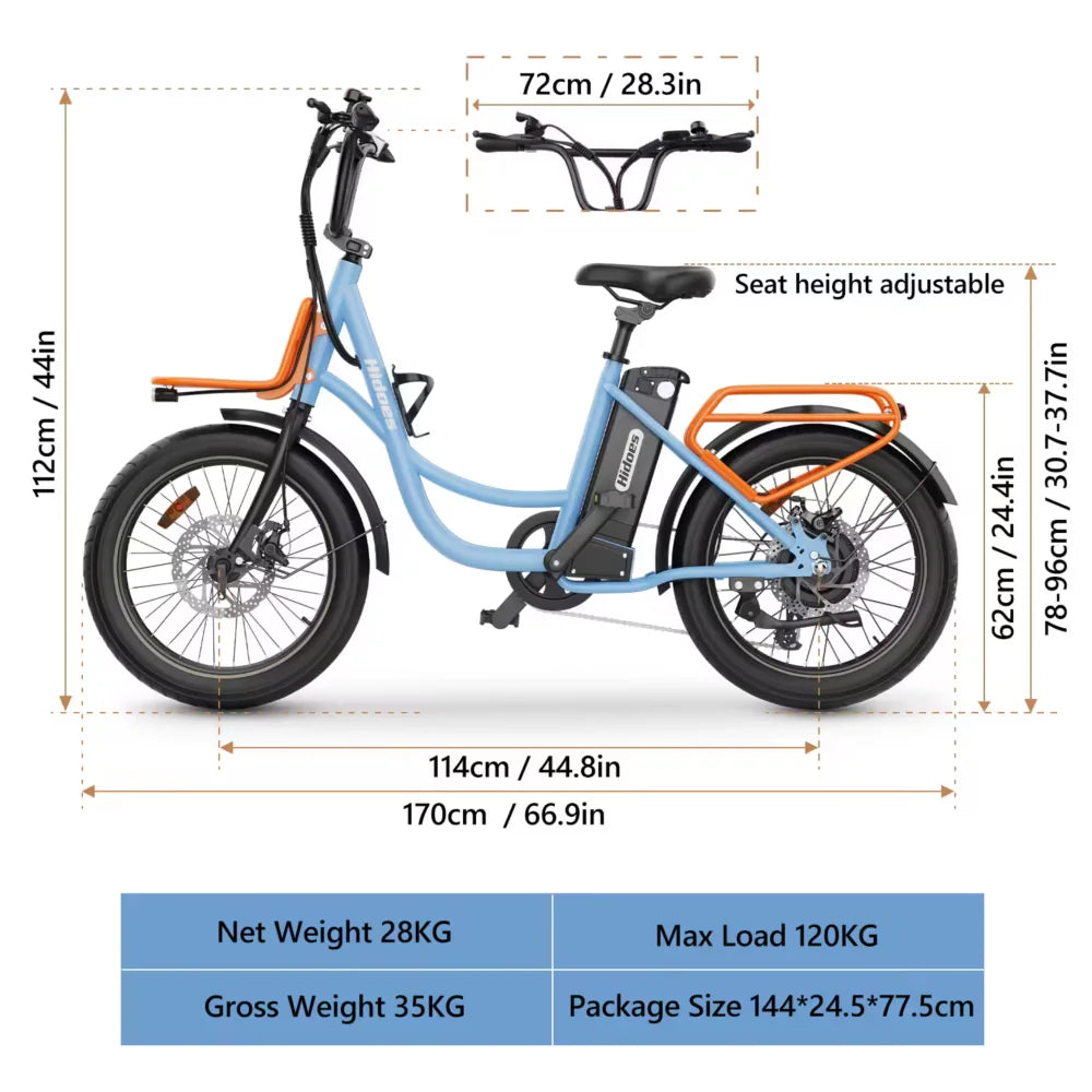Vélo électrique Hidoes C6 20 pouces 250 W 36 V 13 Ah dimensions