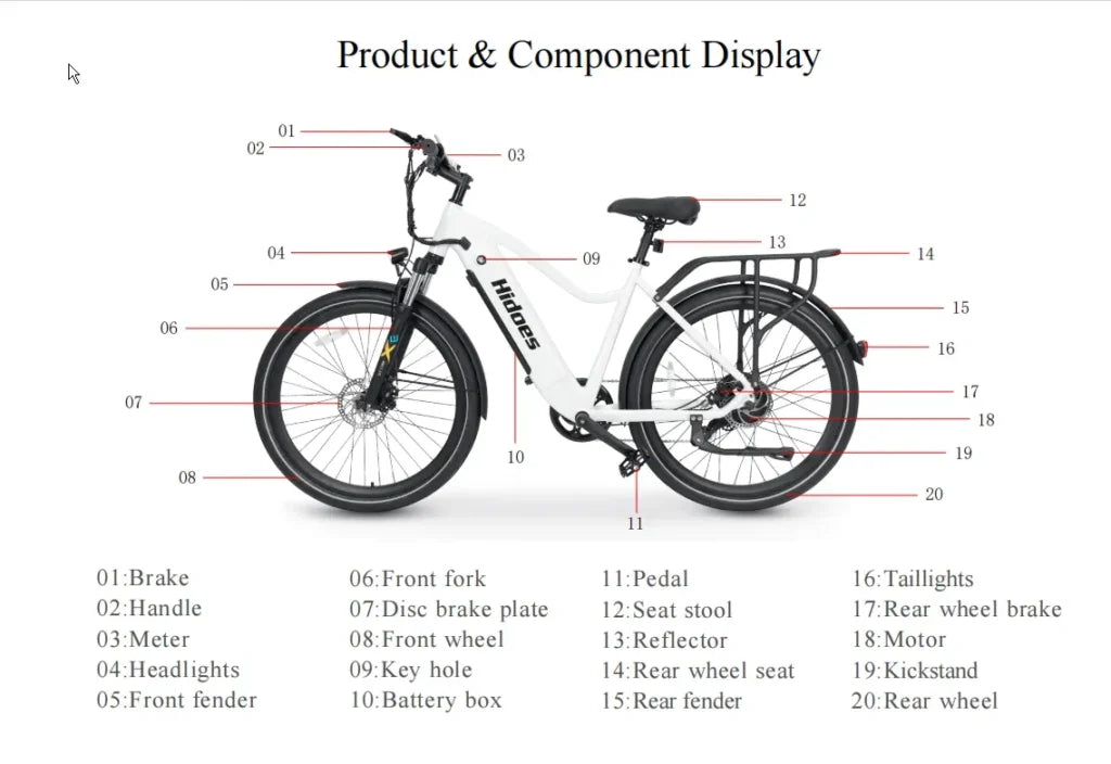 Vélo électrique Hidoes BN1 48V 13Ah dimensions