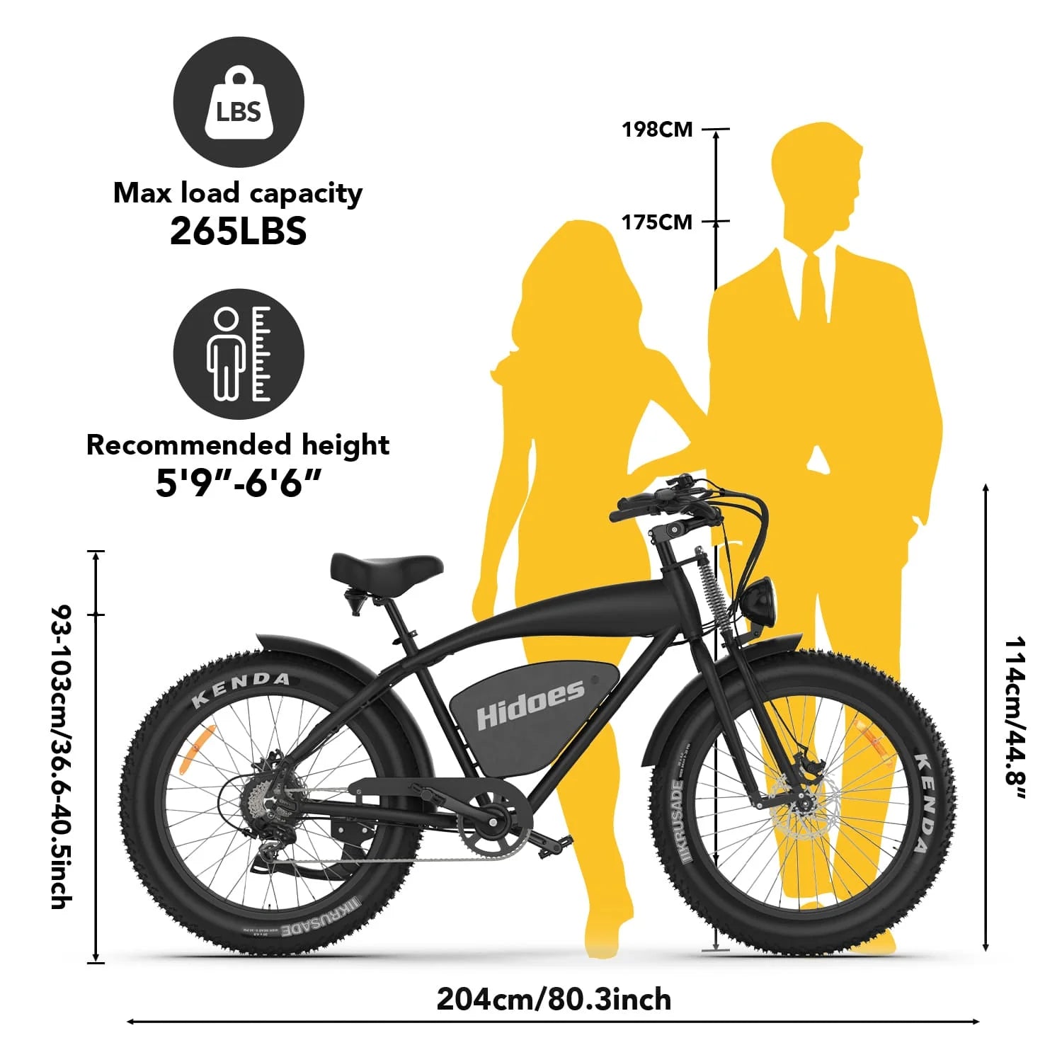 Vélo électrique Hidoes B3 26" à gros pneus 48V 17,5Ah dimensions