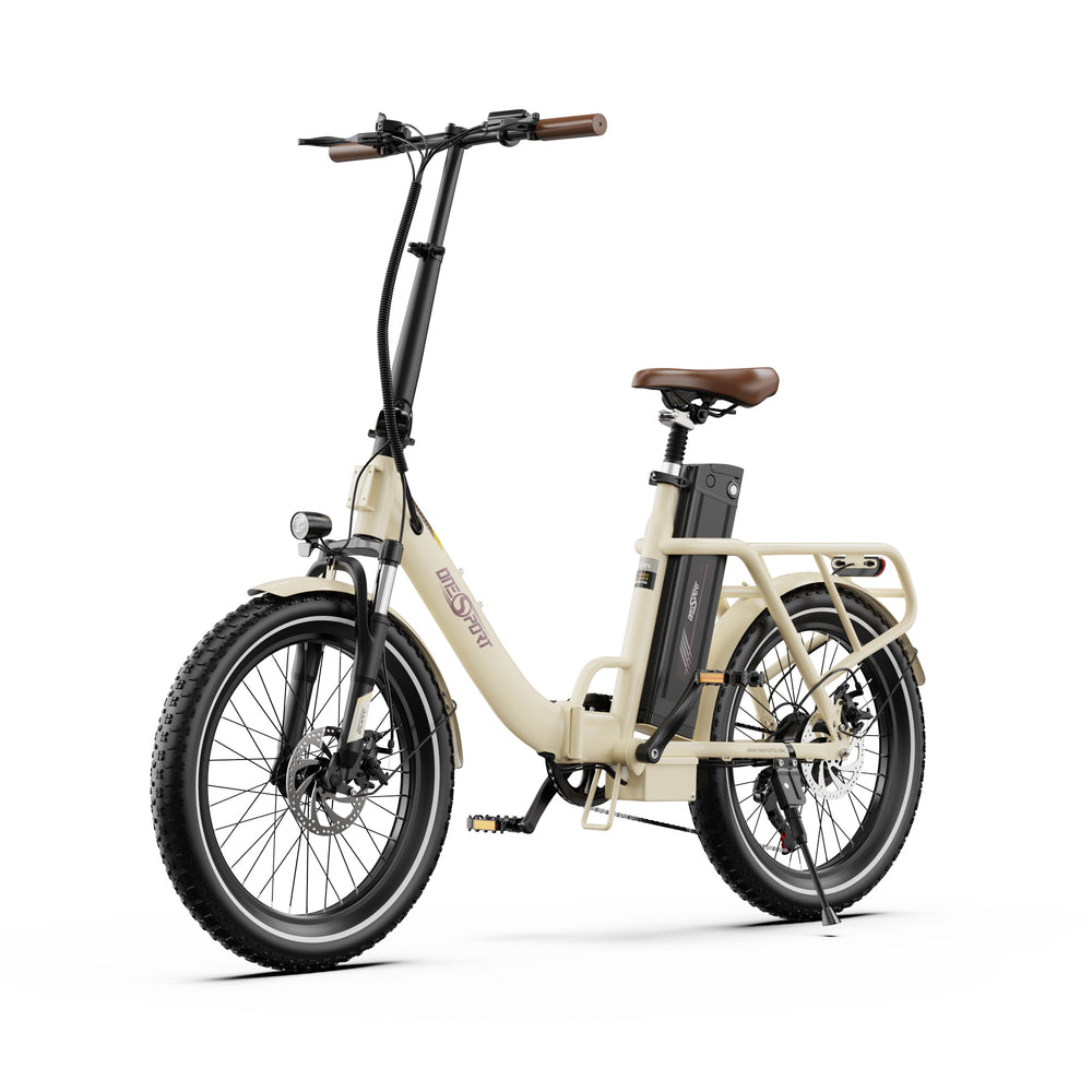 Onesport OT16-2 Folding Electric Bike – Beige & white product photograph