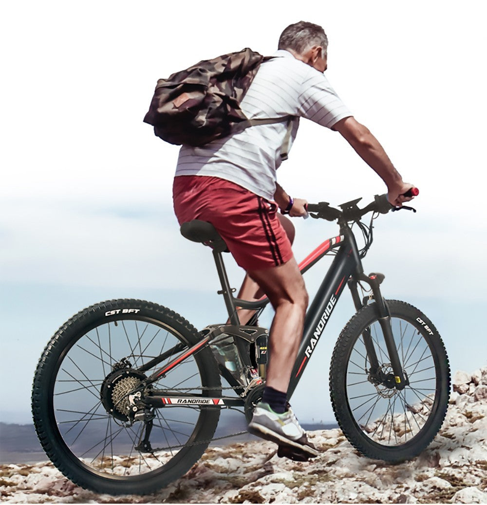RANDRIDE YS90 series full-suspension bike on rocky trail