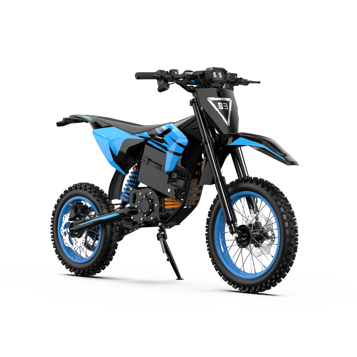 ZAWES S3 5000W Electric Dirt Bike – 60V Off-Road Motorcycle – Blue, front three-quarter view