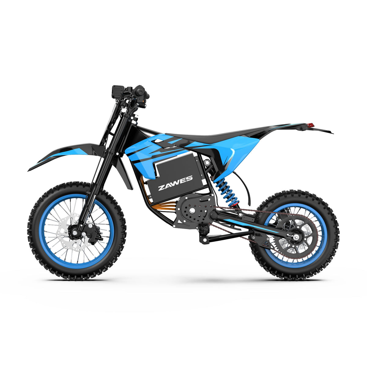 ZAWES S3 5000W Electric Dirt Bike – 60V Off-Road Motorcycle – Blue, side angle