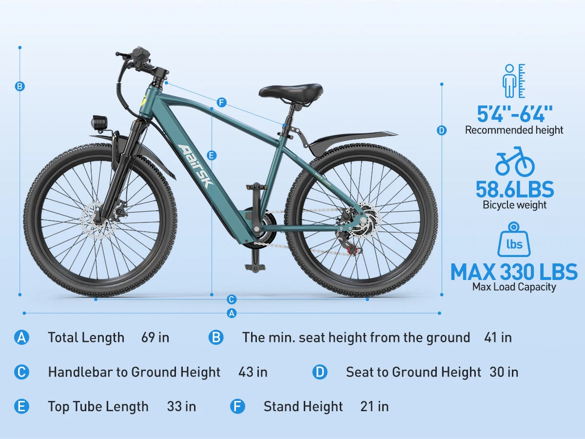 Aairsk GT300 Electric Bike dimensions