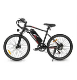 The Samebike EBE2 Electric Bike by Samebike, in black, features a central battery, front suspension, disc brakes, knobby tires, and a torque sensor. It's shown from the side against a white background.