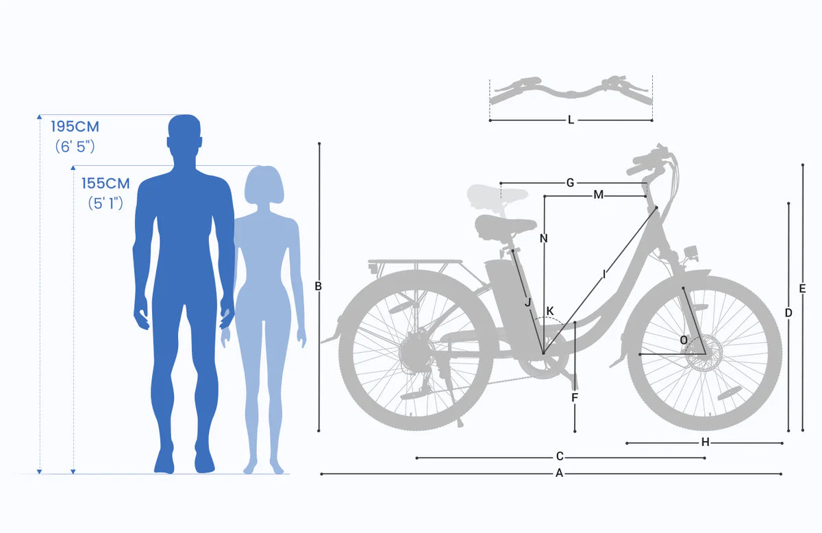 Elektryczny rower miejski Touroll B1 size and dimensions