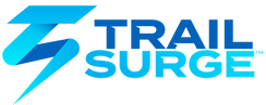 Trail Surge logo featuring a stylized blue lightning bolt on the left and bold, gradient blue text reading TRAIL SURGE to the right.