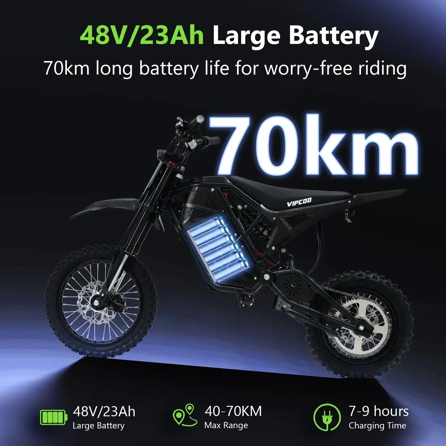 VIPCOO H3 Electric Dirt Bike - Full Suspension - 63KM/H Vipcoo
