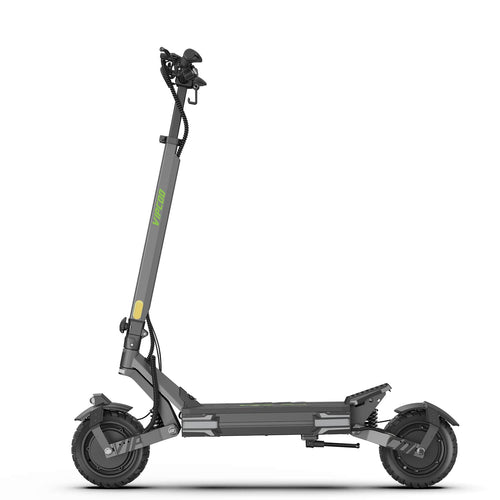 The Vipcoo VIPCOO VS6 1000W Electric Scooter, in black, features thick tires, a wide deck, sturdy frame, and handlebars, shown in profile against a white background.