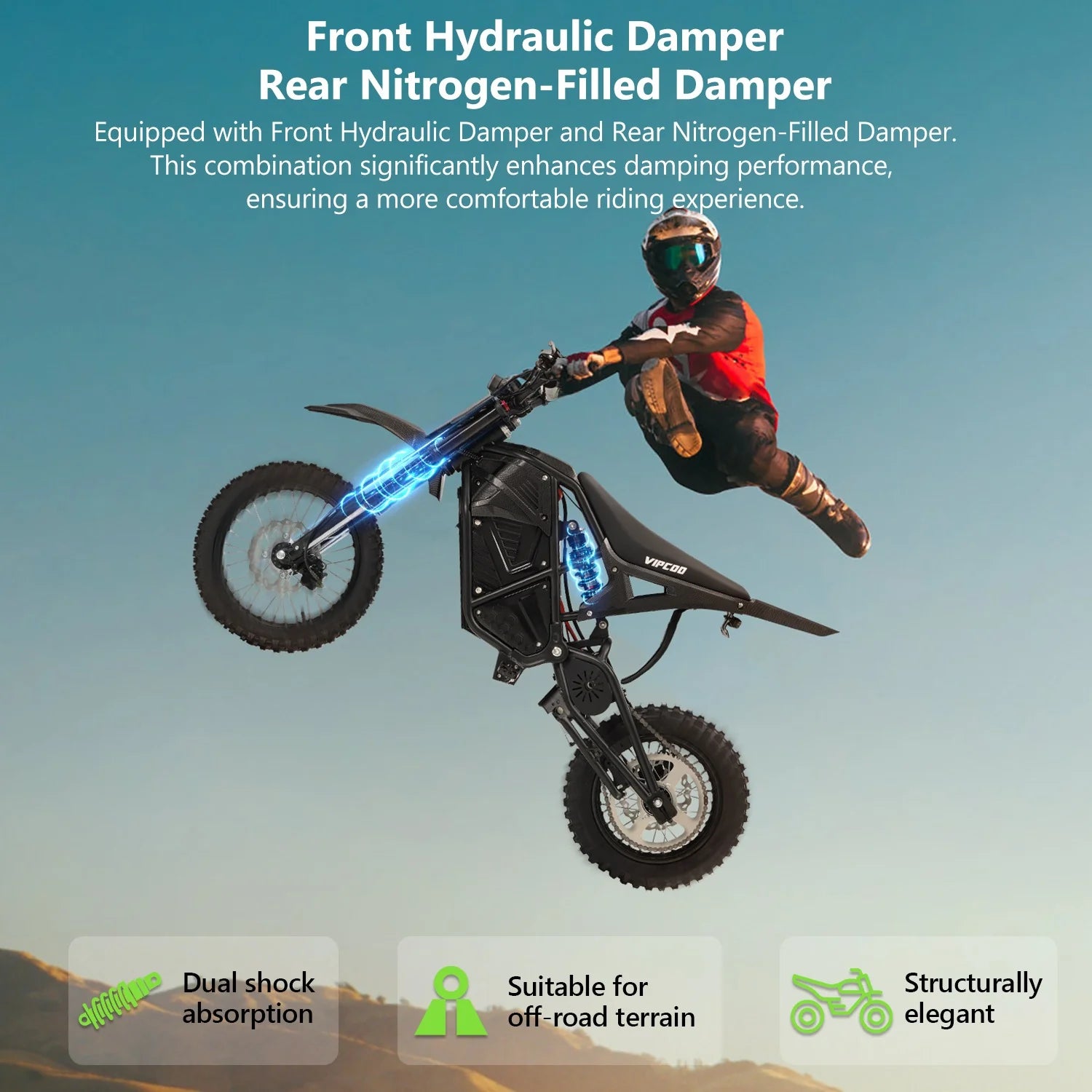 VIPCOO H3 Electric Dirt Bike - Full Suspension - 63KM/H Vipcoo