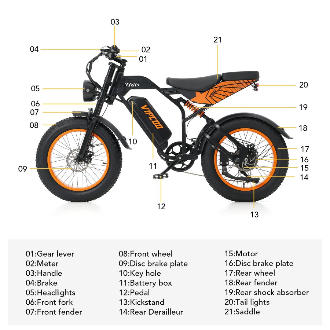 VIPCOO VM6 Electric Bike dimensions