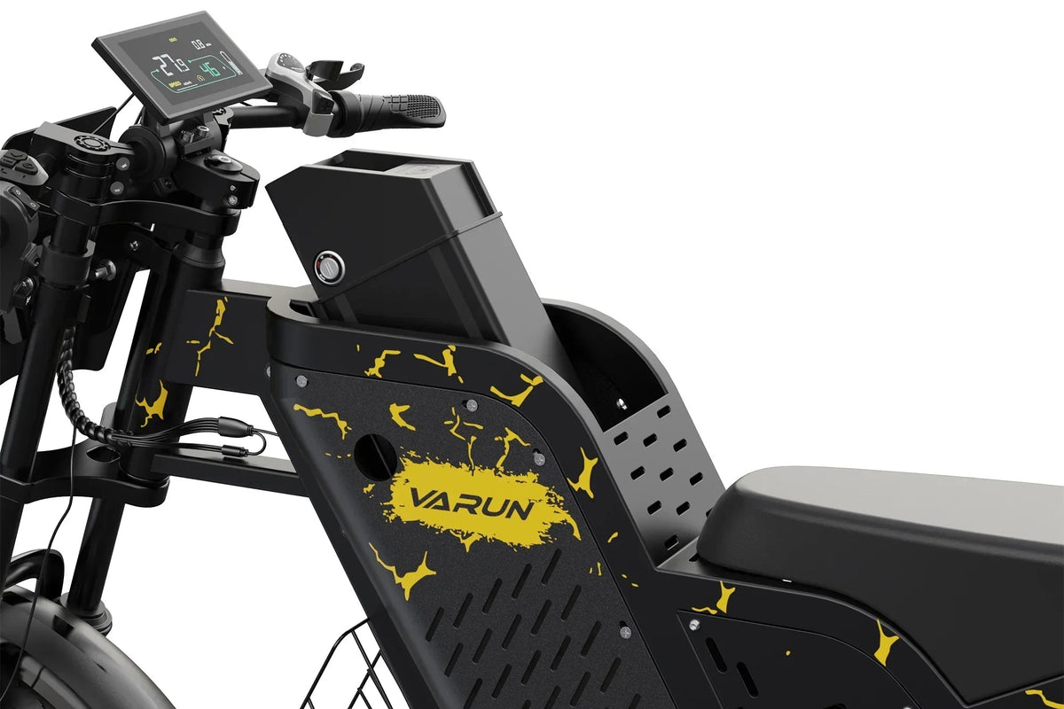 VARUN X-Plorer Raptor yellow colourway – battery and display detail