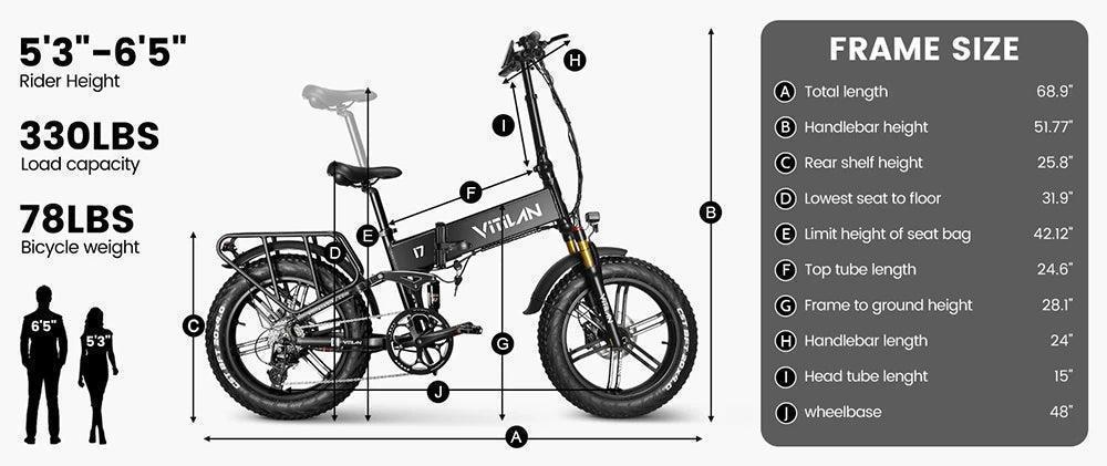 Vitilan I7 Pro 3.0 Electric Bike dimensions