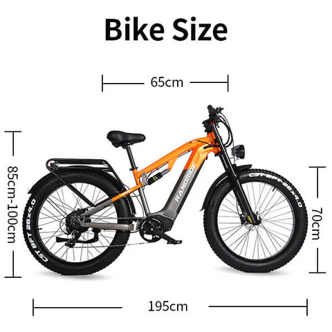 Randride YX80 Electric Mountain Bike size and dimensions