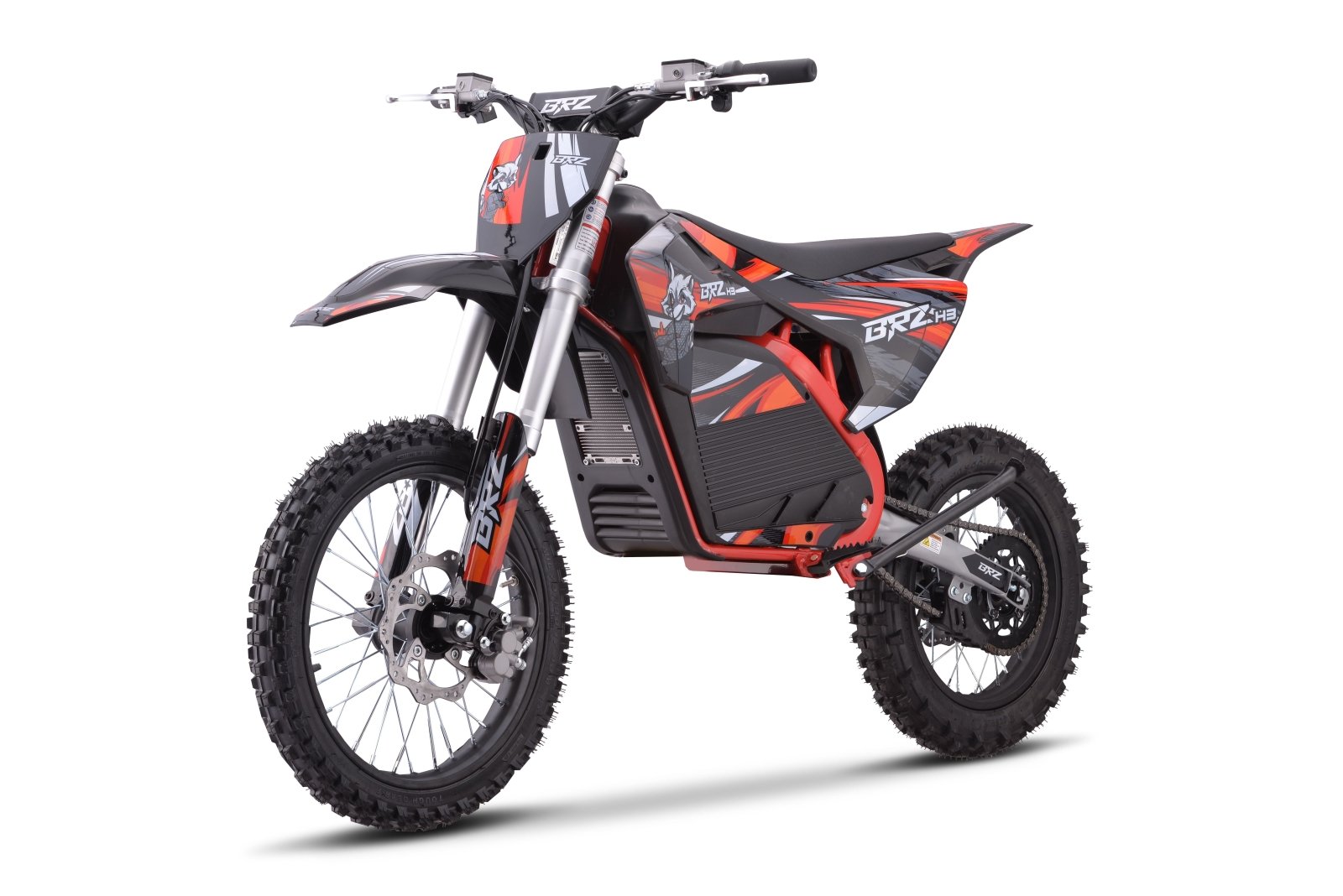 BRZ Neon Thunder Pro 72V 5000W Electric Dirt Bike 17/14 - red front three-quarter view
