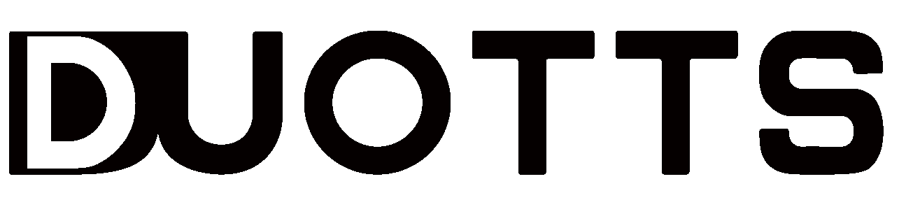 The image displays the word DUOTTS in bold, black, stylized capital letters on a white background. The letter D is uniquely designed with a thick outline and a partially filled shape.