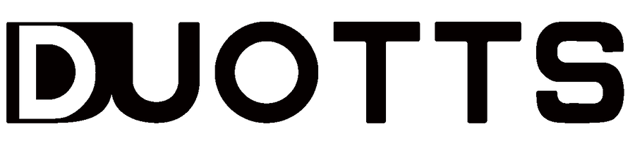 The image displays the word DUOTTS in bold, black, stylized capital letters on a white background. The letter D is uniquely designed with a thick outline and a partially filled shape.