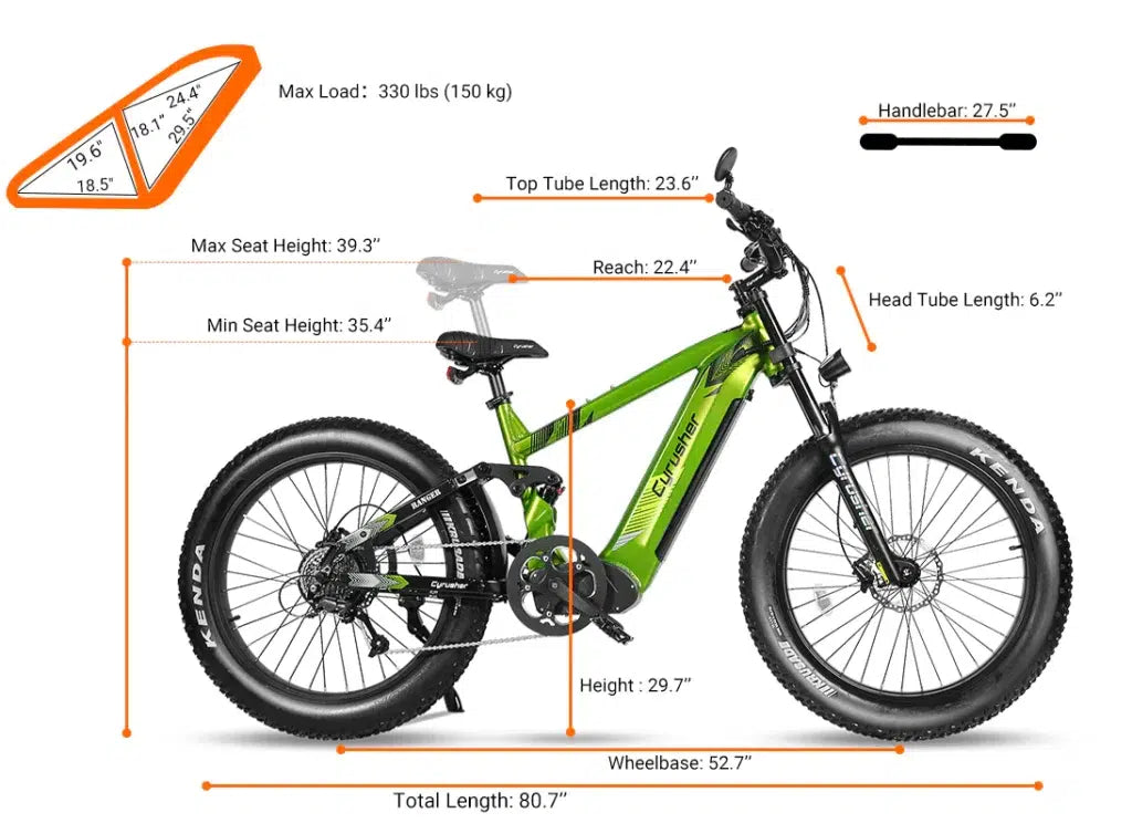 Cyrusher Ranger 2.0 Electric Bike size and dimensions