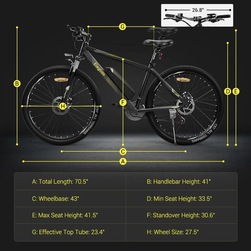 Vélo électrique ELEGLIDE M1 Plus 250 W 36 V 15,6 Ah dimensions