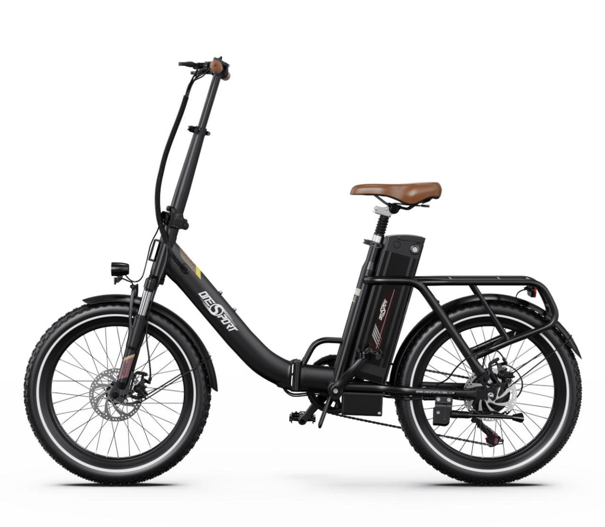Onesport OT16 Pro Electric Folding Bike – Black & brown product photograph